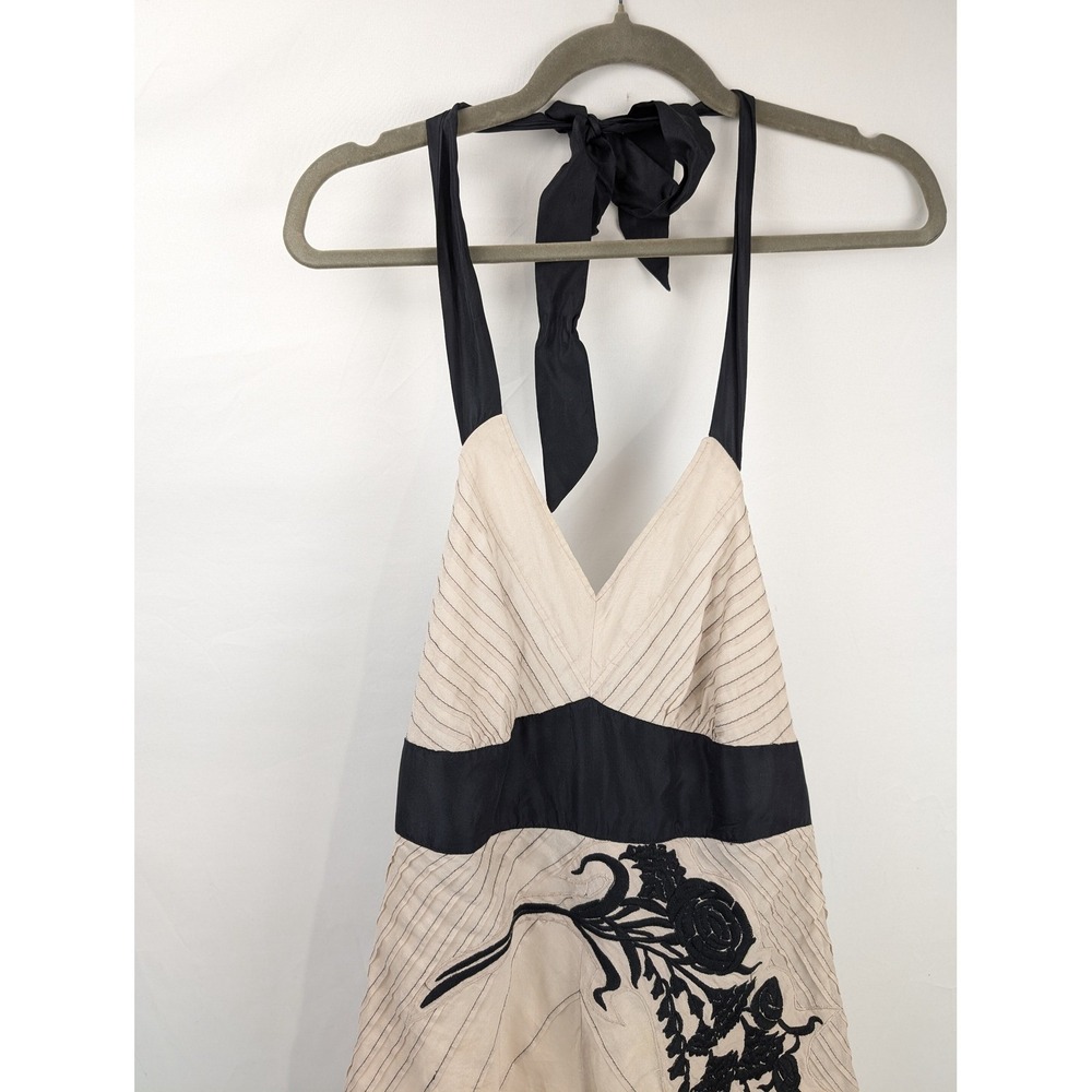 Anthropologie Floral Silk Babydoll Halter Dress Size 2 Tan Boho Whimsigoth Fairy - Picture 3 of 10